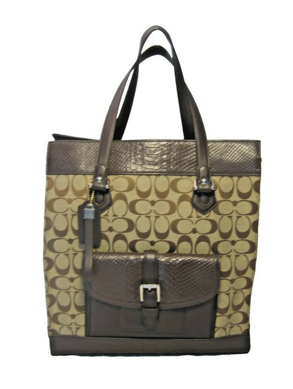 RARE Limited Edition Authentic Coach Brown Python-Embossed Leather Tote Bag
